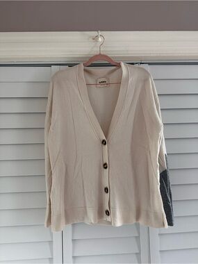 The Label Cream Button-Front V-Neck Sweater Cardigan